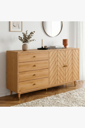 Eiche Kommode 4 Schubladen und Türen 167,5 cm Massivholz